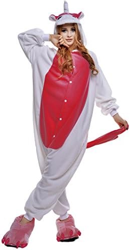 Newcosplay Adult Anime Unisex Unicorn Pyjamas Halloween Onesie Costume (XL, Red Unicorn)