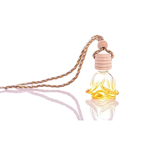 Ownsig Rose Flower Glass Air Freshener Container Bottle with Hanging Rope Fragrance Diffuser for Car or Home Yellow
