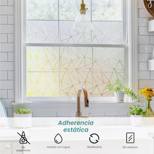 Zindoo Vinyl Adhesive Glass Opaque Polygon Pattern 44.5 x 200 cm Matte Privacy Protection Anti UV Self-Adhesive for Bedroom, Living Room, Dining Room, Kitchen