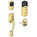 Schlage Connect Camelot Touchscreen Deadbolt with Built-In Alarm and Handleset Grip with Accent Lever, Bright Brass, FE469NX ACC 605 CAM RH, Works with Alexa