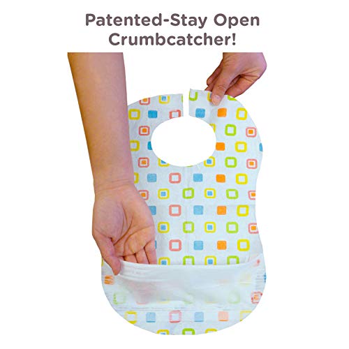 Bibsters by Neat Solutions Large Disposable Bibs with Patented Crumb-Catcher, Leak Proof Liner, and Reusable Fastener, Age 6+ Months, 48 Count