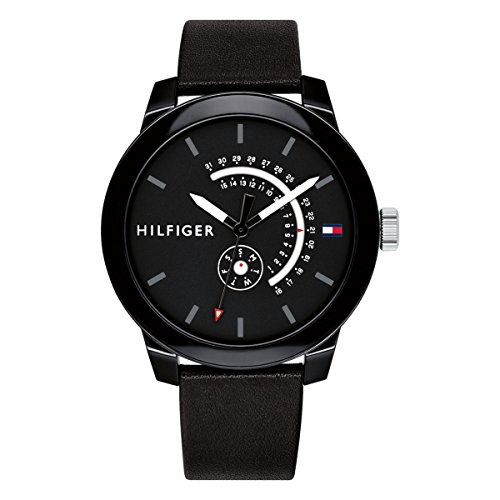 Tommy Hilfiger Men's 'Denim' Quartz Plastic and Leather Watch, Color:Black (Model: 1791479)