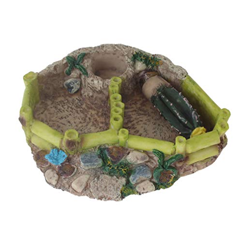 Emours Reptile Amphibian Tortoise Lizard Frog Water Dish Food Feeder Cactus Corner Bowl with Ramp Large