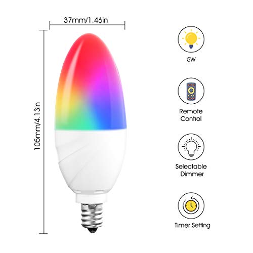 JandCase E12 Candelabra Color Changing Led Light Bulb, MultiColor RGB