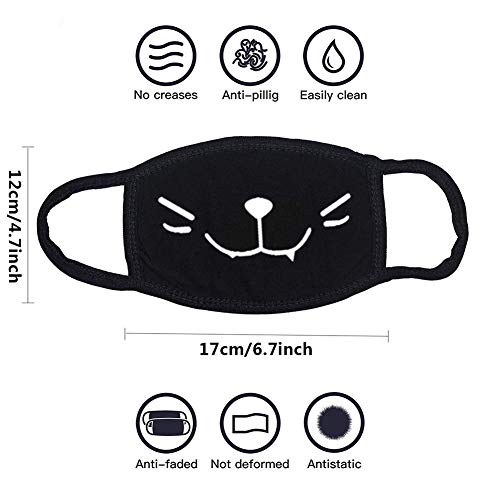 ZWZCYZ 4 Pack Black Cartoon Mouth Mask Cotton Anti-Dust Mask Fashion Kawaii Cute Mouth Mask Reusable Mouth Cover Mask (Grop1(4pcs)) - Thumbnail 4