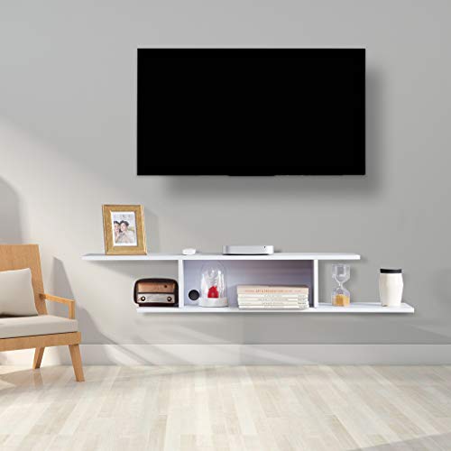 Sunon TV Stand Floating Wall Mounted Entertainment Center Media Console Wood Storage Shelf with Cable Management Slot(White) - Thumbnail 2