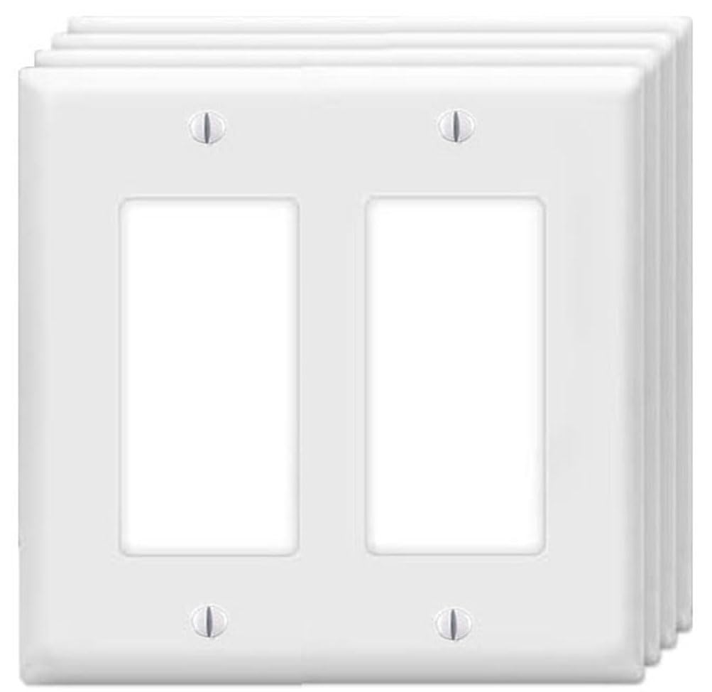 Photo 1 of Decorator Wall Plates 2-Gang Switch Outlet Electrical Cover Plate Unbreakable Thermoplastic Faceplate for Light Receptacle Outlet Switch, White (4 Pack)