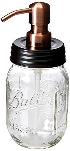 Industrial Rewind Mason Jar soap Dispenser - 16oz Clear Pint Ball Mason Jar with Black lid/Smooth Action Copper Pump - Thumbnail 3