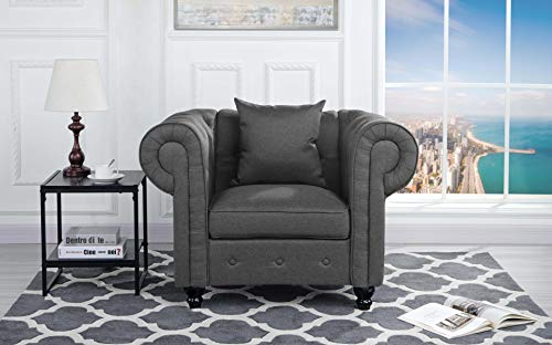 Classic Scroll Arm Large Linen Fabric Living Room Chesterfield Accent Chair (Light Grey)