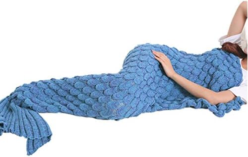ROSEER Scale Mermaid Tail Blanket for Kids Girls Adults Super Soft Sleeping Bags, Best Gift for Birthday and Holiday 71"x 33" Lake Blue