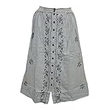 Womans Medieval Skirt Embroidered Grey Button Front Flare Boho Mid Calf Skirts