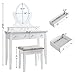 SONGMICS Vanity Table Set with Mirror and 4 Drawers, Wooden Makeup Dressing Table with Large Stool, Gift for Women Girls, White URDT22WT
