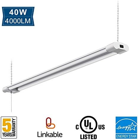 LED Shop light for garages 4FT 4000LM Double Integrated 40W 5000k Hanging Fluorescent,UL and Energy Star Certified,Shop Light with Pull Chain Switch(1 Pack)