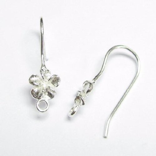 4 pcs .925 Sterling Silver Flower Ear Wire French Hook Earwires
