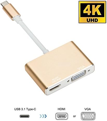 T circle 2in1 USB Type C to 4K HDMI VGA, USB 3.1 Type C USB-C to VGA HDMI Video Converters Adaptor for 2017/2016 MacBook Pro, IMac 2017, Chromebook Pixel, Galaxy S8/S8Plus and More, Gold