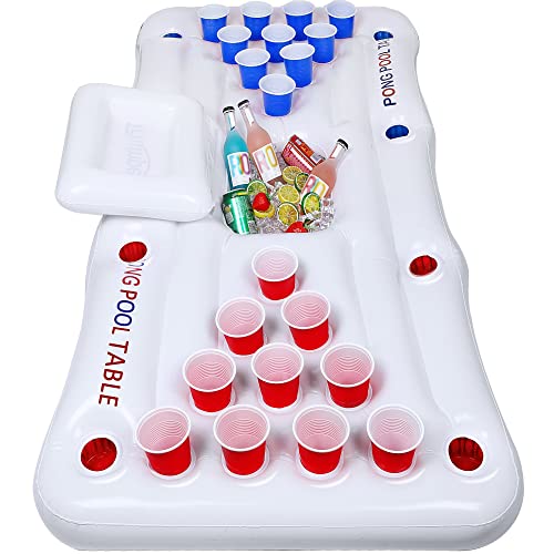 Triumpeek Inflatable Pool Game Table Float with Cooler, 6FT Blow Up Floating Pool Game Raft