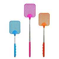 W.ent Fly Swatter Plastic Stainless Steel Extendable Strong Flexible Durable Telescopic Pocket Manual Swat Pest Control Travel Partner Assorted Colors 3 Pack