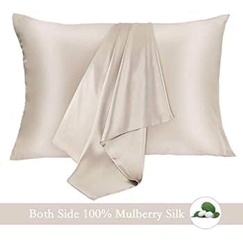 JOGJUE Silk Pillowcase for Hair and Skin 2 Pack 100% Mulberry Silk Bed Pillowcase Hypoallergenic Soft Breathable Both Sides Silk Pillow Case with Hidden Zipper, Standard Size Pillow Cases (Buff Beige)