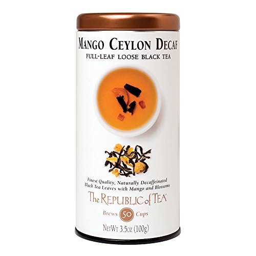 The Republic of Tea Decaf Mango Ceylon Black Full-Leaf Loose Tea 3.5 Ounce Tin | Steeps 50 Cups