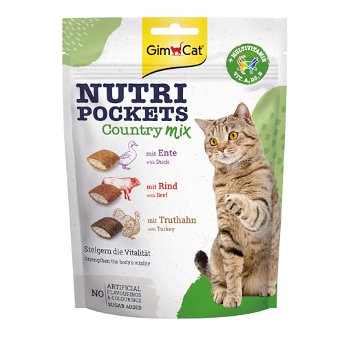 Nutri Pockets Country Mix - Knuspriger Katzensnack mit cremiger Füllung und funktionalen Inhaltsstoffen - 1 Beutel (1 x 150 g)