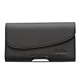 De-Bin The New HTC One M8 Leather Pouch Case Cover Holster - Secure Belt Clip and Belt Loops (Plus Size Fits HTC One M8 With Otterbox Commuter / Defender Case On)