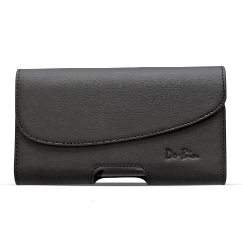 De-Bin The New HTC One M8 Leather Pouch Case Cover Holster - Secure Belt Clip and Belt Loops (Plus Size Fits HTC One M8 With Otterbox Commuter / Defender Case On)