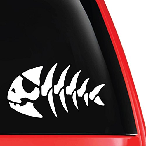 Pirate Fish Outline Decal Vinyl Car Laptop Sticker - EvolveFISH - White 5" x 2"