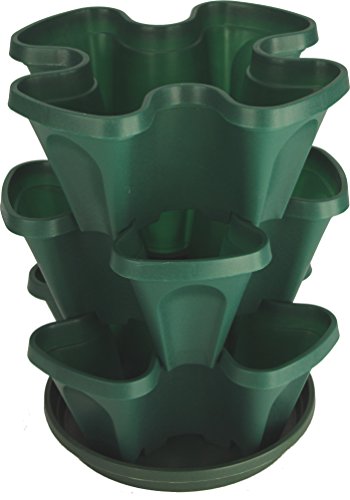 Mr. Stacky Self Watering 3 Tier Stackable Garden Vertical Plastic Planter Set, Hunter Green