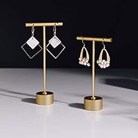 BanST Metal Gold 4.5"& 5.3"-2pcs Earring T Stand Retail Display Holder Tree Organizer, Jewelry Photography Display for Show【Gold-Round Base-Height 4 1/2"& 5 2/5"-2pcs】