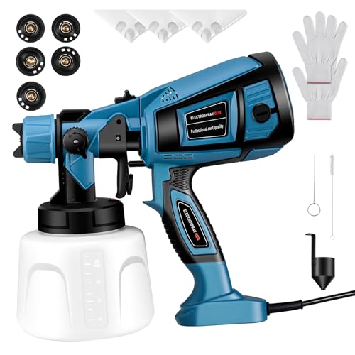 Paint Gun, 800W Electric Paint Sprayer, 4 Copper Nozzles with 1400 ml Capacity Sprayer, Suitable for Walls, Fences, Wood and Ceilings (Blue)
