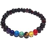 Adult Chakra Amber Lava Rock Volcanic Stone Stretch Bracelet