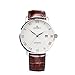 HEOJEO Urban Newmen Automatic Mechanical Watch For Men Brown Leather Stainless Steel Analog Swiss Watches-White Dial Date Gentlemen Designer Watch