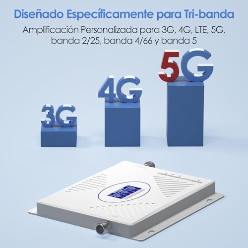 3G 4G LTE 5G Amplificador de Señal Celular Banda 2/4/5/25/66 850/1700/2100/1900MHz Amplificador de Señal de Teléfono Celular con Antena Kit para Movistar, AT&T, Telcel