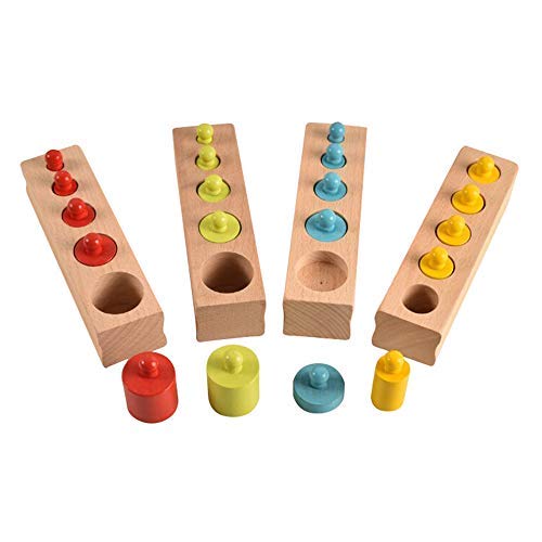 BOHS Colorful Home-Sized Montessori Wooden Knob Cylinder Early Home School Toy 4pcs/Set