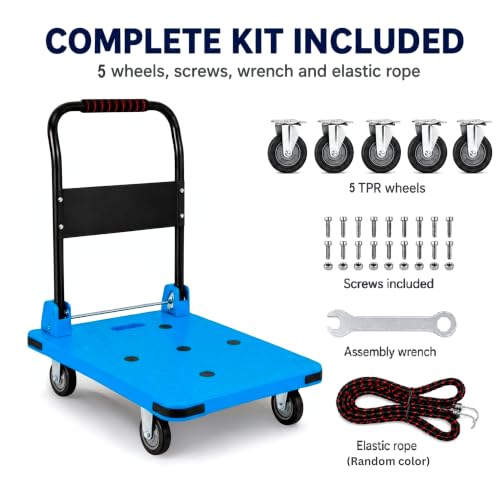 Folding Platform Cart Supports 550 kg Blue, TPR Wheels 5" | Warehouse & Moving Cargo Trolley