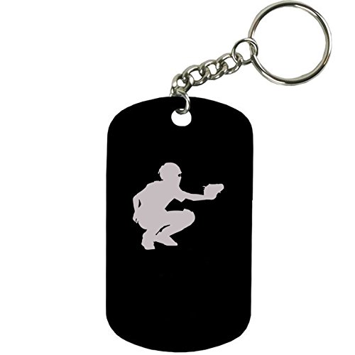 Personalized Engraved Custom Catcher, Catching, Baseball Softball Player 2-inch Colored Anodized Aluminum Customizable Keychain Dog Tag, Black