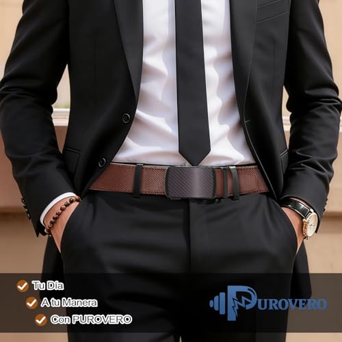 2 Cinturones de Piel Genuina para Hombre-120 CM, Cinturón Ajustable y Recortable para Hombre, Hebilla Automática de Trinquete, Regalos del Día del Padre para Papás, Esposos y Novios