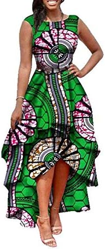 Yeshire Womens African Print Sleeveless High Low Dashik Formal Prom Peplum Flare Midi Party Dress