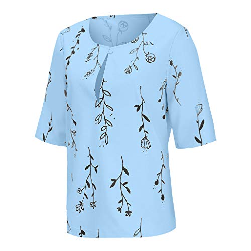 Women's Sexy Tops 2019,Plus Size Women V-Neck Printing Middle Sleeve T-Shirts Easy Tops Blouses Under 10 Dollars Blue