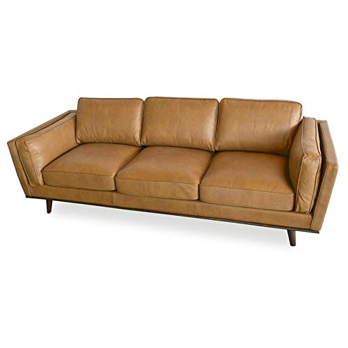 ASHCROFT Austin MidCentury Modern Cushion Back Genuine Leather Sofa in
