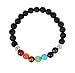 RIVERTREE 2 Pcs Black Lava Beaded Bracelet 7 Chakras Gem Stone with Braided Rope Essential Oils Diffuser Bracelet