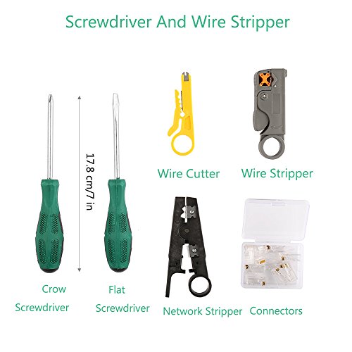 Network Tool Kits Professional- Net Computer Maintenance LAN Cable Tester 9 in 1 Repair Tools,8P8C RJ45 Connectors ,Cable Tester,Screwdriver ,Crimp Pliers ,stripping pliers Tool Set