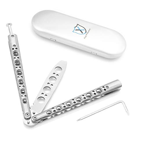 TOUGS Martial Arts Practice Trainer Knife Tool Sticks Titanium Knife, Stainless Steel Fan Knife (Silver)