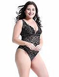 Anyou Sexy Teddy Lingerie For Women Onepiece Halter Bodysuit With Bean Flower Lace and Strappy Trim P Black X Large