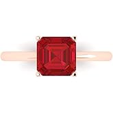 Clara Pucci 14K Solid Rose Gold 2 ctw Ruby Solitaire Ring for Women | Anniversary, Birthday Gift | 7.0mm Asscher Cut