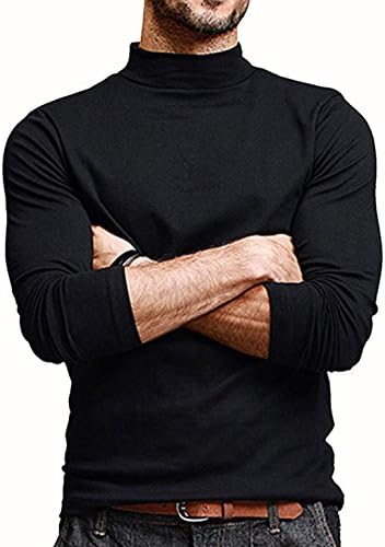 CantonWalker Men Turtle Neckline Long Sleeves Slim Fit T-Shirts