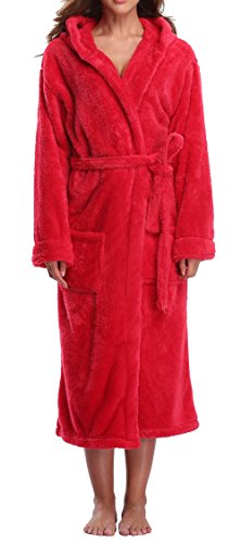 Kimono Palace Womens Soft Coral Velvet Bathrobe Hooded Sleepwear
