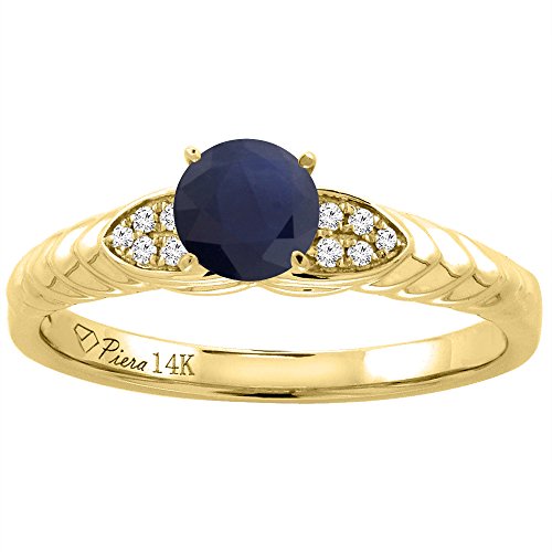 14K Yellow Gold Diamond Natural Quality Blue Sapphire Engagement Ring Round 5 mm, size 10