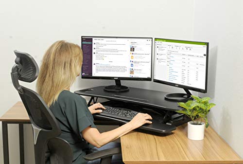 TechOrbits Height Adjustable Stand Up Desk - 37" Corner Standing Desk Riser - Desktop Sit Stand Desk Fits Cubicles and Corner Desks