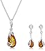Sterling Silver Amber Stud Earrings and Chain Pendant Necklace Jewelry Set, 18